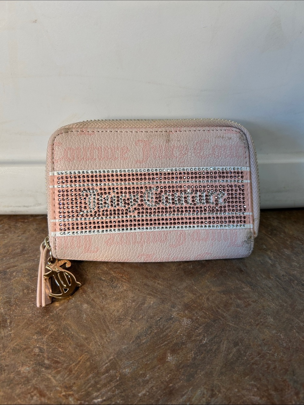 Juicy Couture Pink Rhinestone Zip Around Wallet